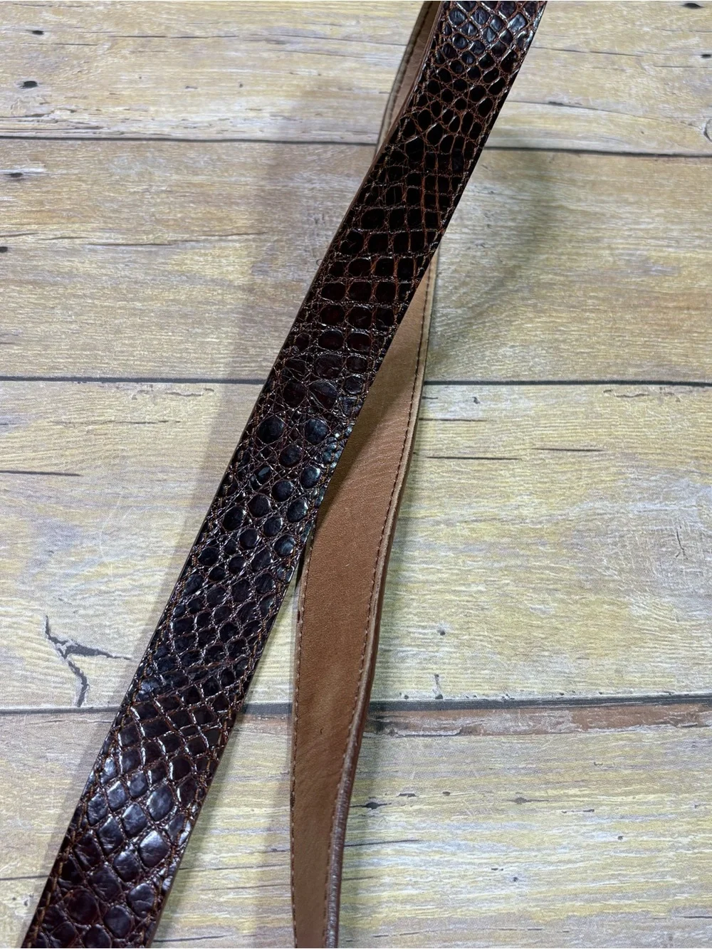 Brown Croc-Embossed Leather Crossbody Bag 100% real Alligator